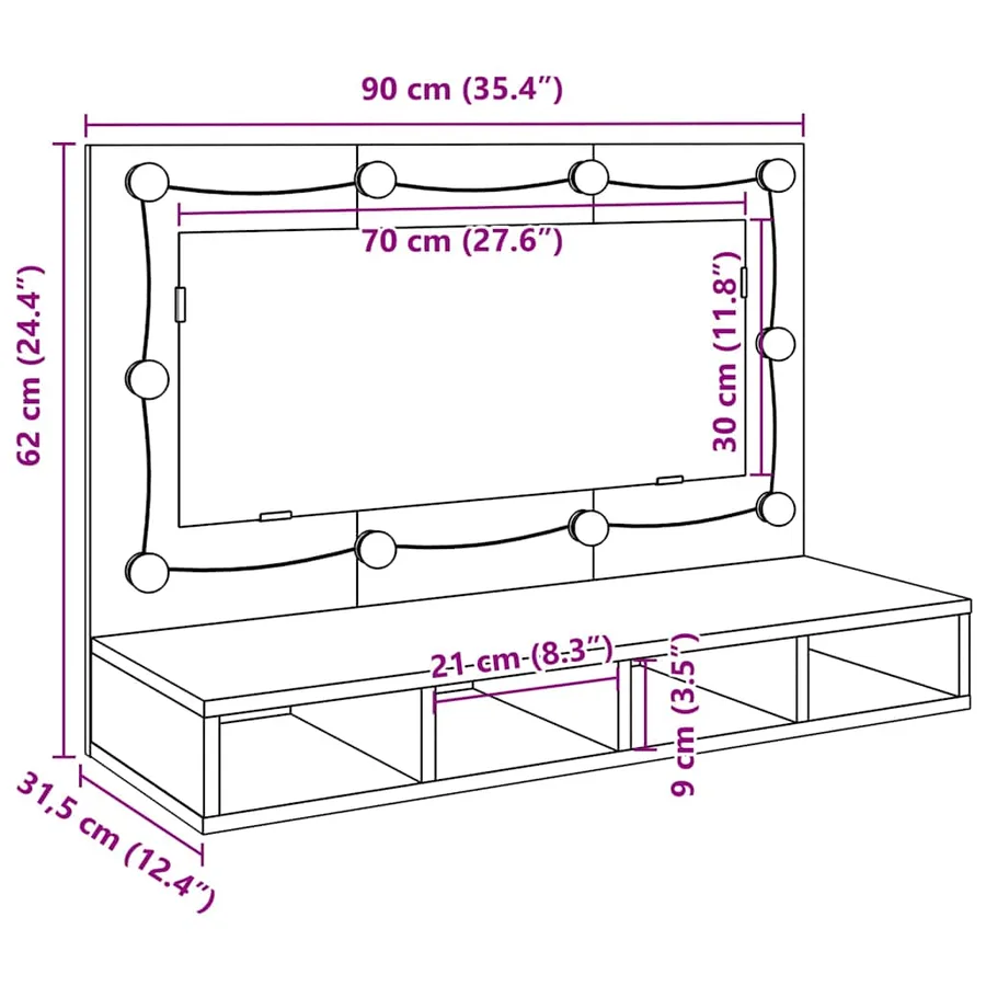Armoire à miroir avec LED vieux bois 90x31,5x62 cm - 17