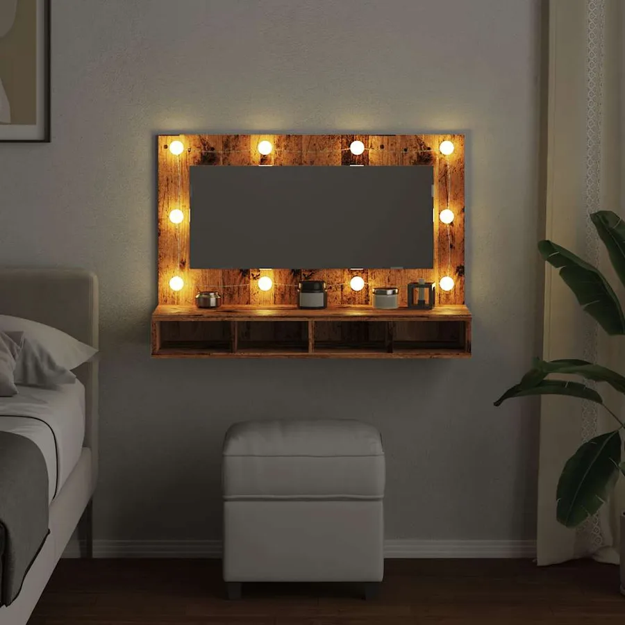 Armoire à miroir avec LED vieux bois 90x31,5x62 cm - 4