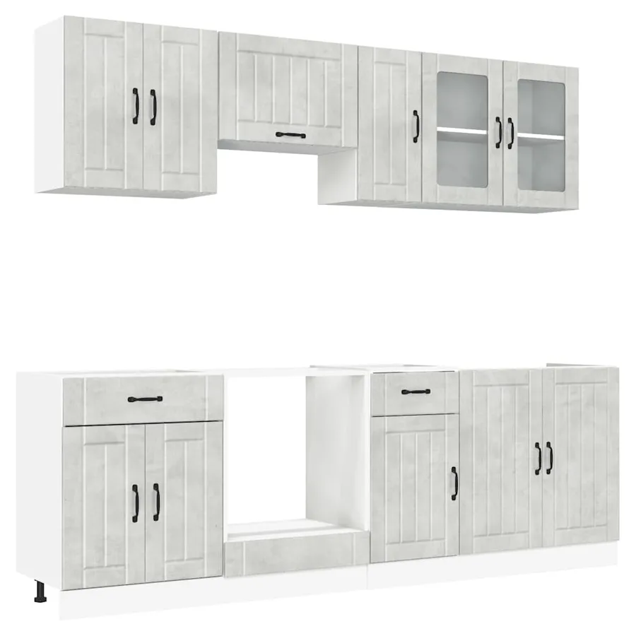 Ensemble de 8 meubles de cuisine "Lucca" en bois d'ingénierie gris béton - 2