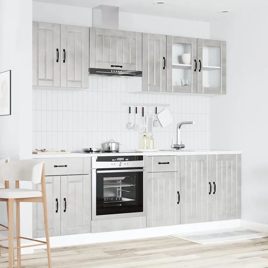 Ensemble de 8 meubles de cuisine "Lucca" en bois d'ingénierie gris béton - 3