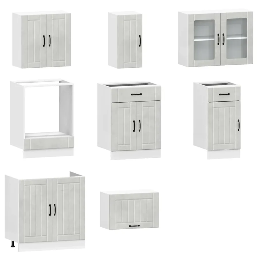 Ensemble de 8 meubles de cuisine "Lucca" en bois d'ingénierie gris béton - 4