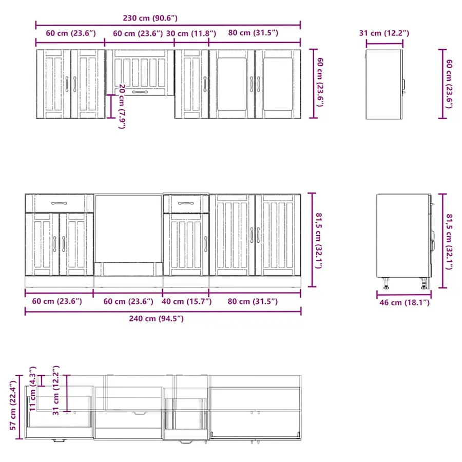 Ensemble de 8 meubles de cuisine "Lucca" en bois d'ingénierie gris béton - 7
