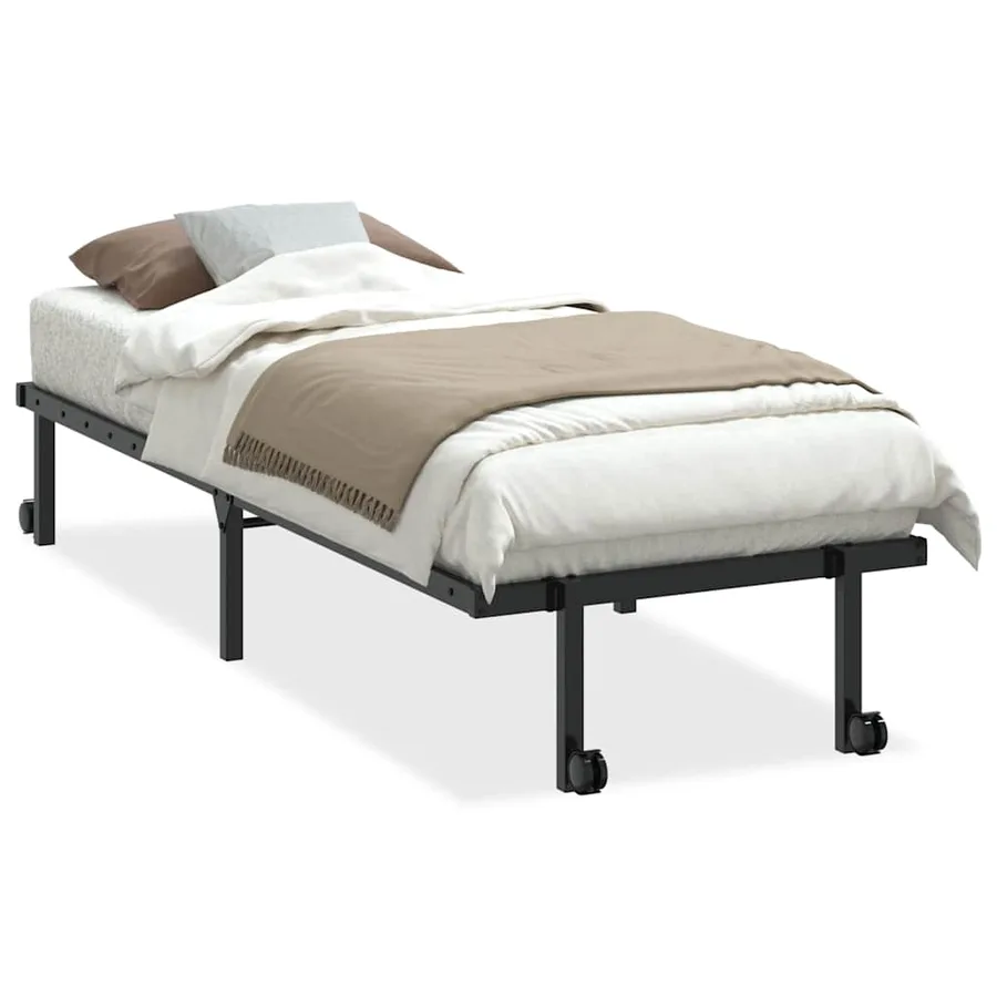 Cadre de lit sans matelas pliable noir 80x200 cm acier - 2
