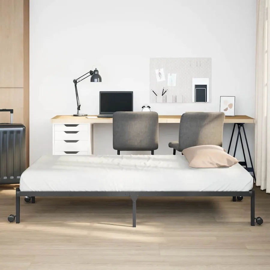 Cadre de lit sans matelas pliable noir 80x200 cm acier - 4