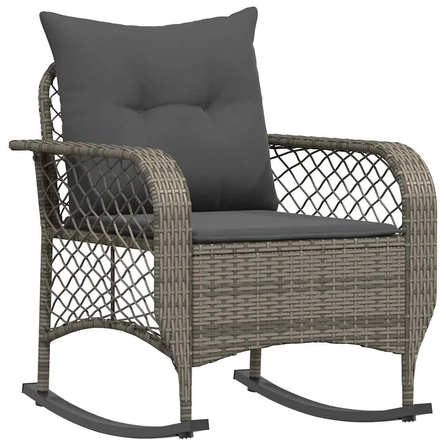Chaise à bascule de jardin avec coussins gris résine tressée - 2