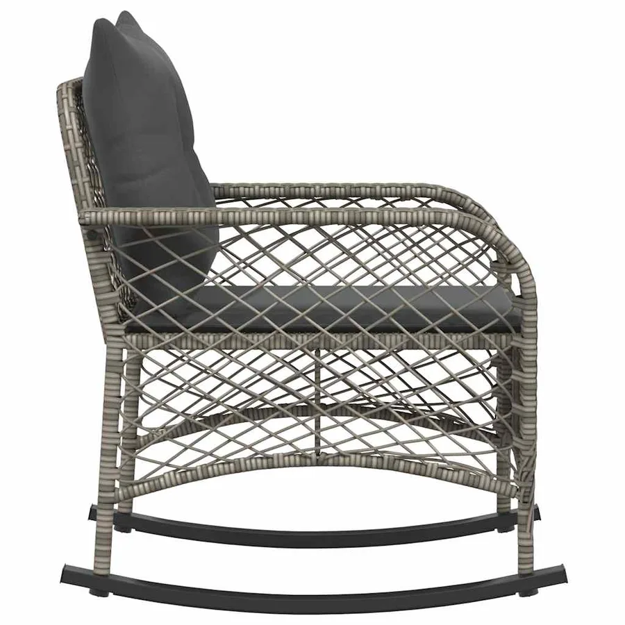 Chaise à bascule de jardin avec coussins gris résine tressée - 5