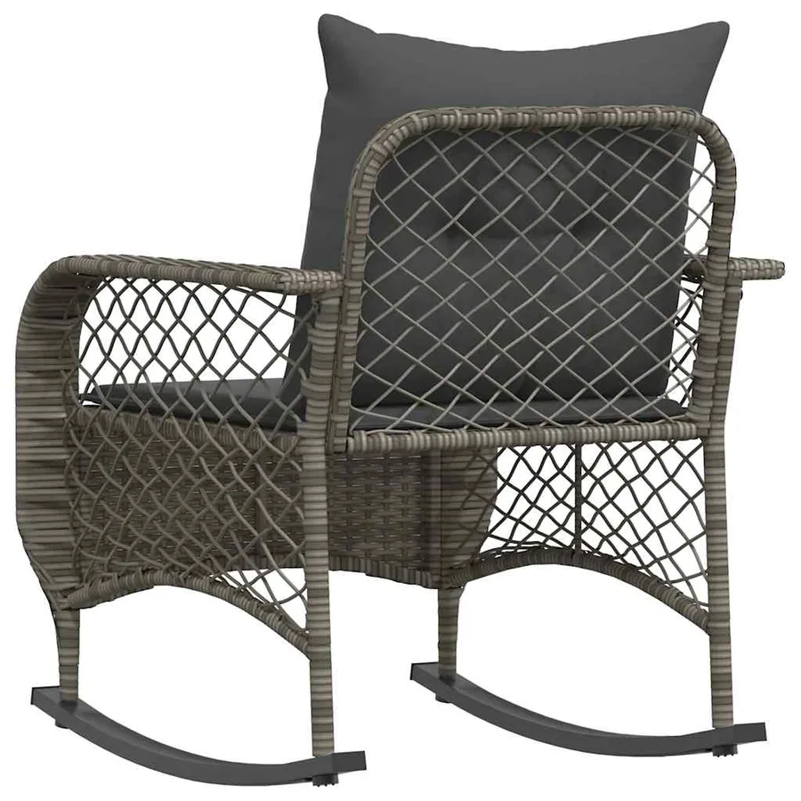 Chaise à bascule de jardin avec coussins gris résine tressée - 6