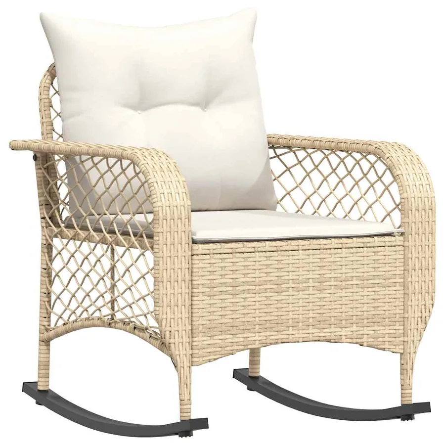 Chaise à bascule de jardin avec coussins beige résine tressée - 2