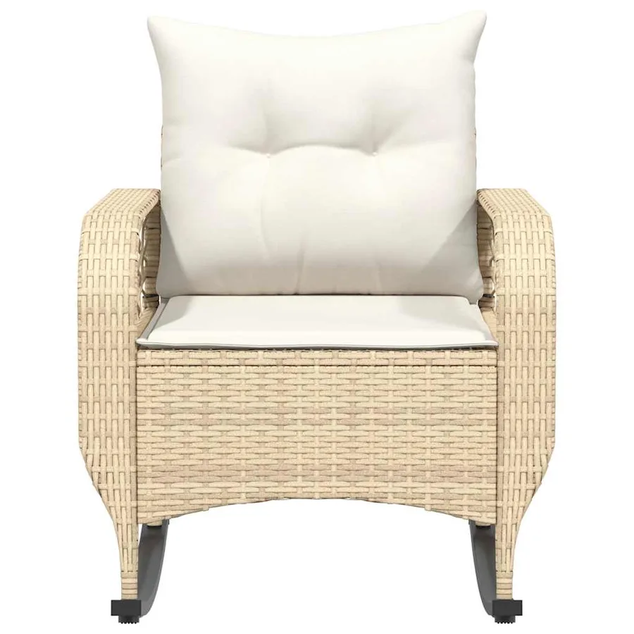 Chaise à bascule de jardin avec coussins beige résine tressée - 4