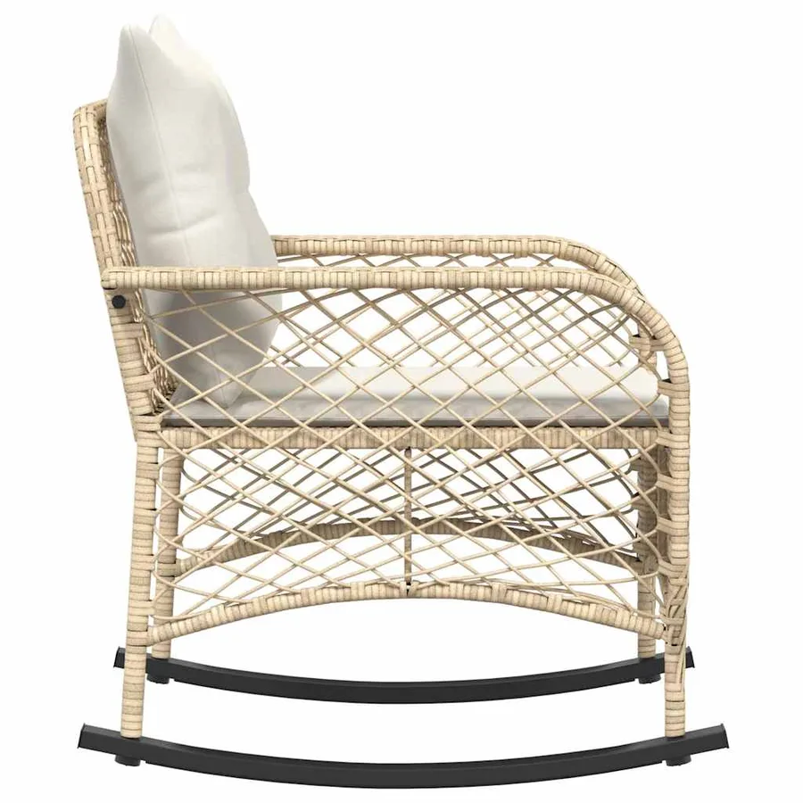 Chaise à bascule de jardin avec coussins beige résine tressée - 5