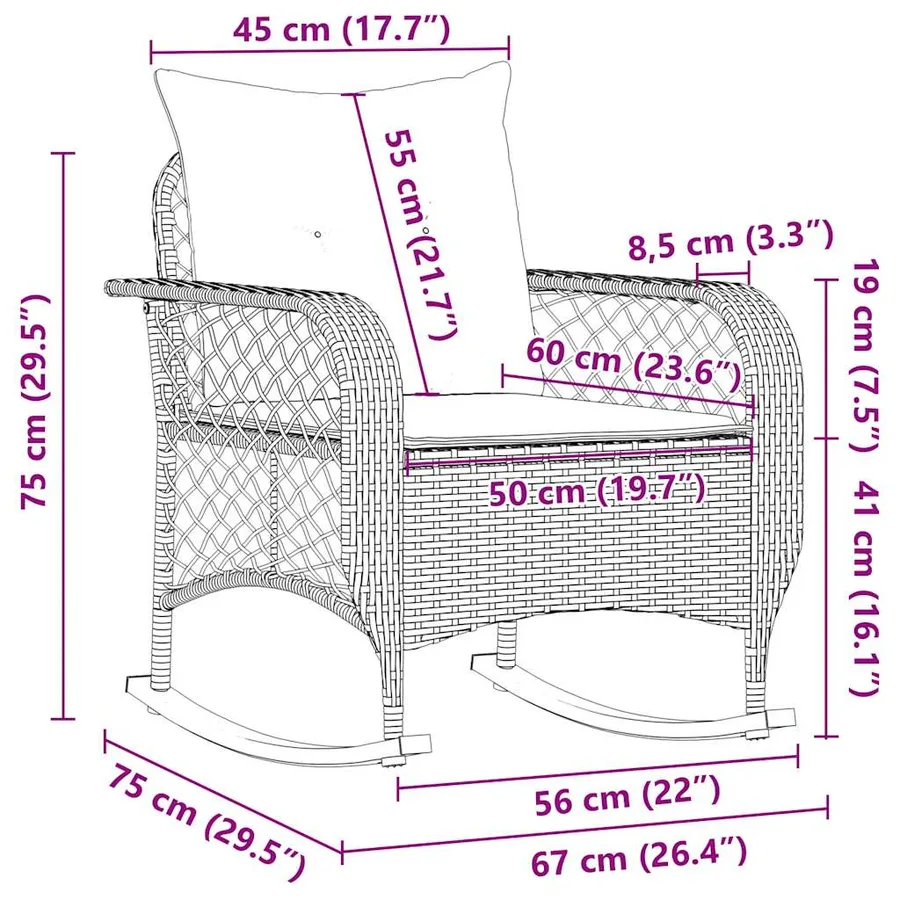 Chaise à bascule de jardin avec coussins beige résine tressée - 9