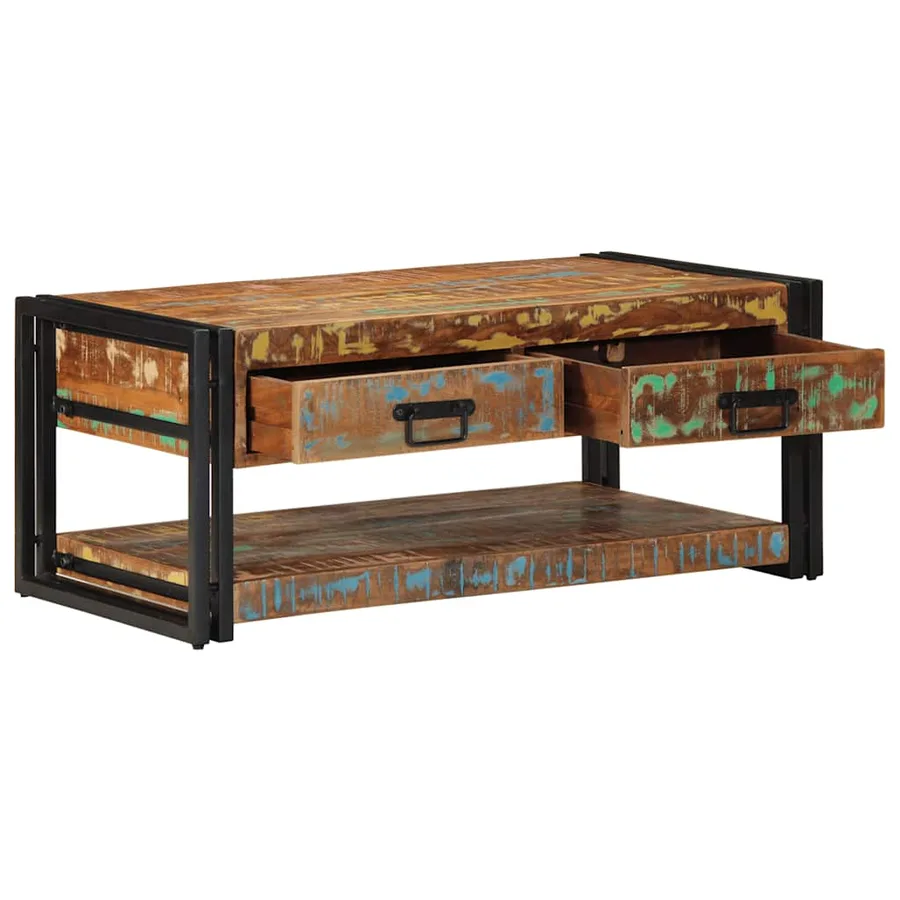 Table basse multicolore 90x50x38 cm bois de récupération massif - 3