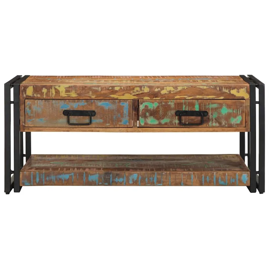 Table basse multicolore 90x50x38 cm bois de récupération massif - 4