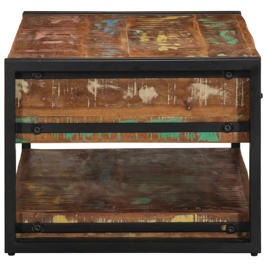 Table basse multicolore 90x50x38 cm bois de récupération massif - 5