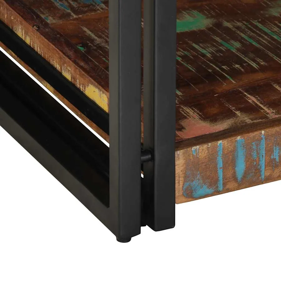 Table basse multicolore 90x50x38 cm bois de récupération massif - 9