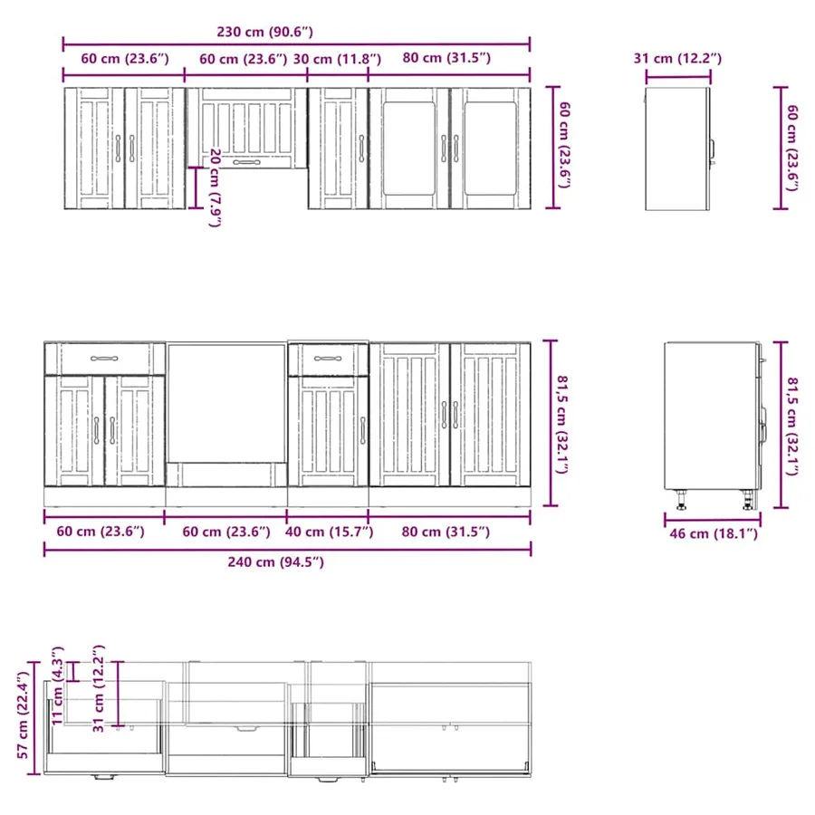Ensemble d'armoires de cuisine 8 pcs Kalmar bois d'ingénierie - 7