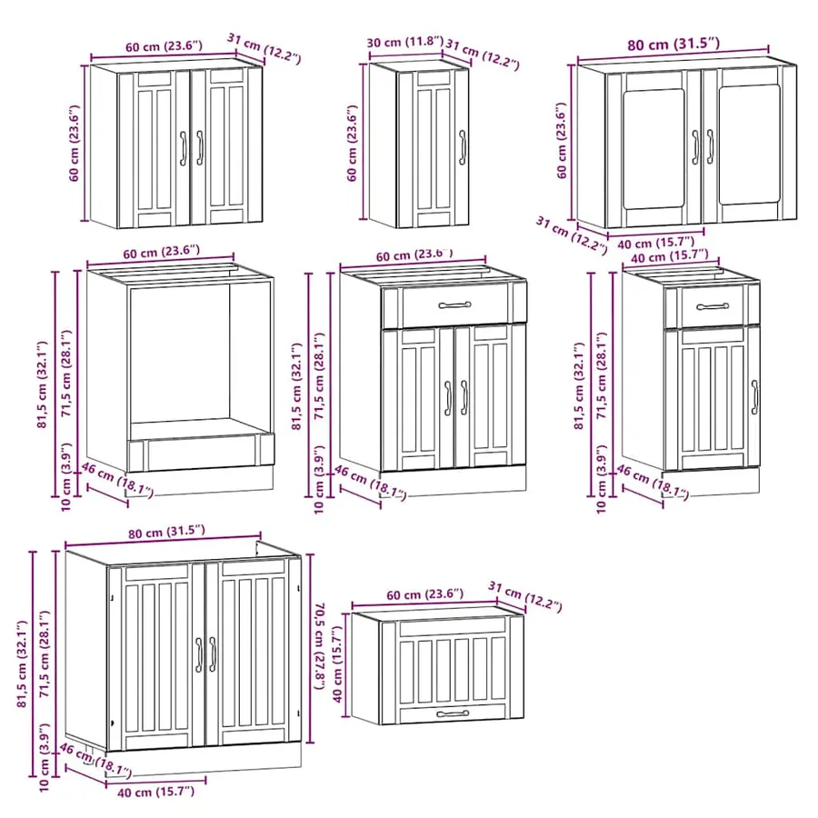Ensemble d'armoires de cuisine 8 pcs Kalmar bois d'ingénierie - 8