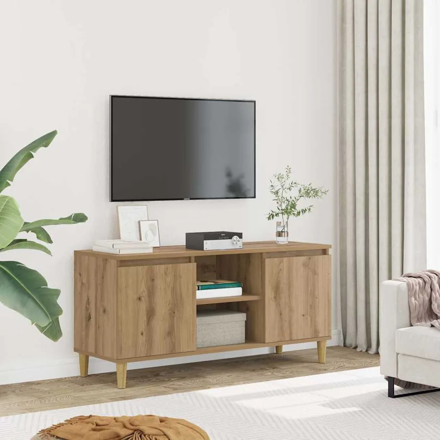 Meuble TV chêne artisanal 102x35x50 cm bois d'ingénierie