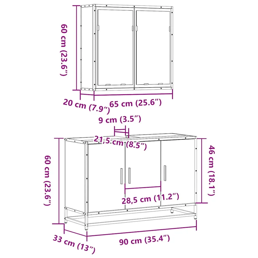 Ensemble de meubles de salle de bain 2 pcs Sonoma gris - 11