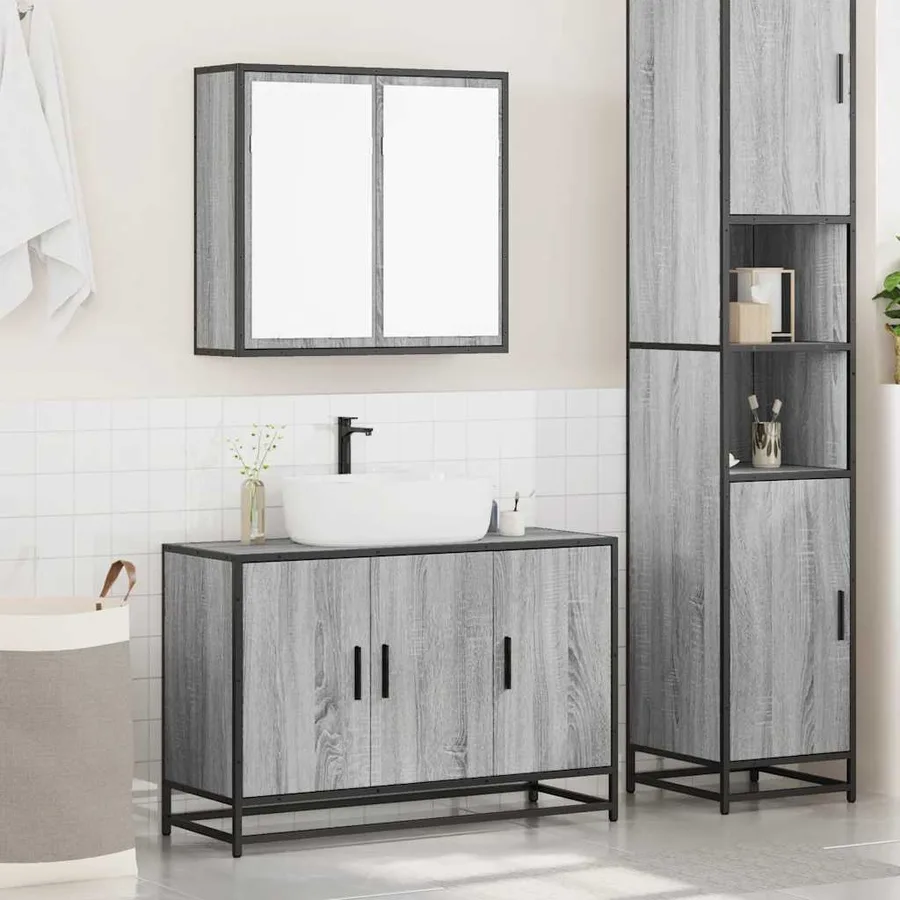 Ensemble de meubles de salle de bain 2 pcs Sonoma gris - 3