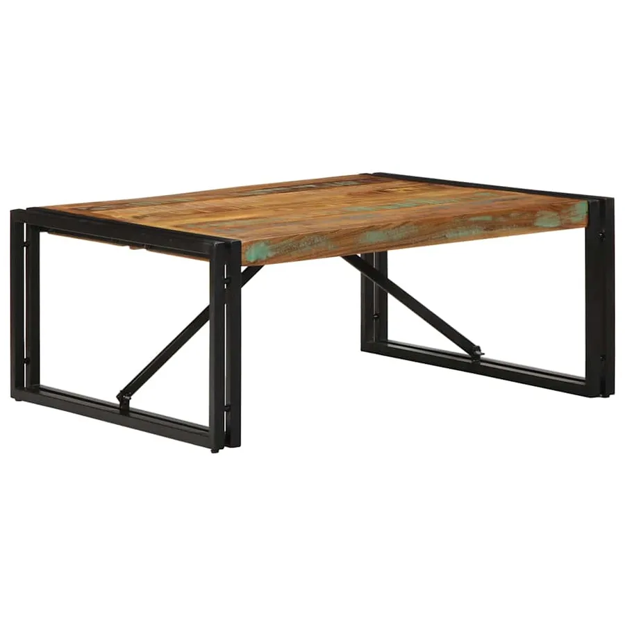 Table basse multicolore 80x80x35 cm bois de récupération massif - 11