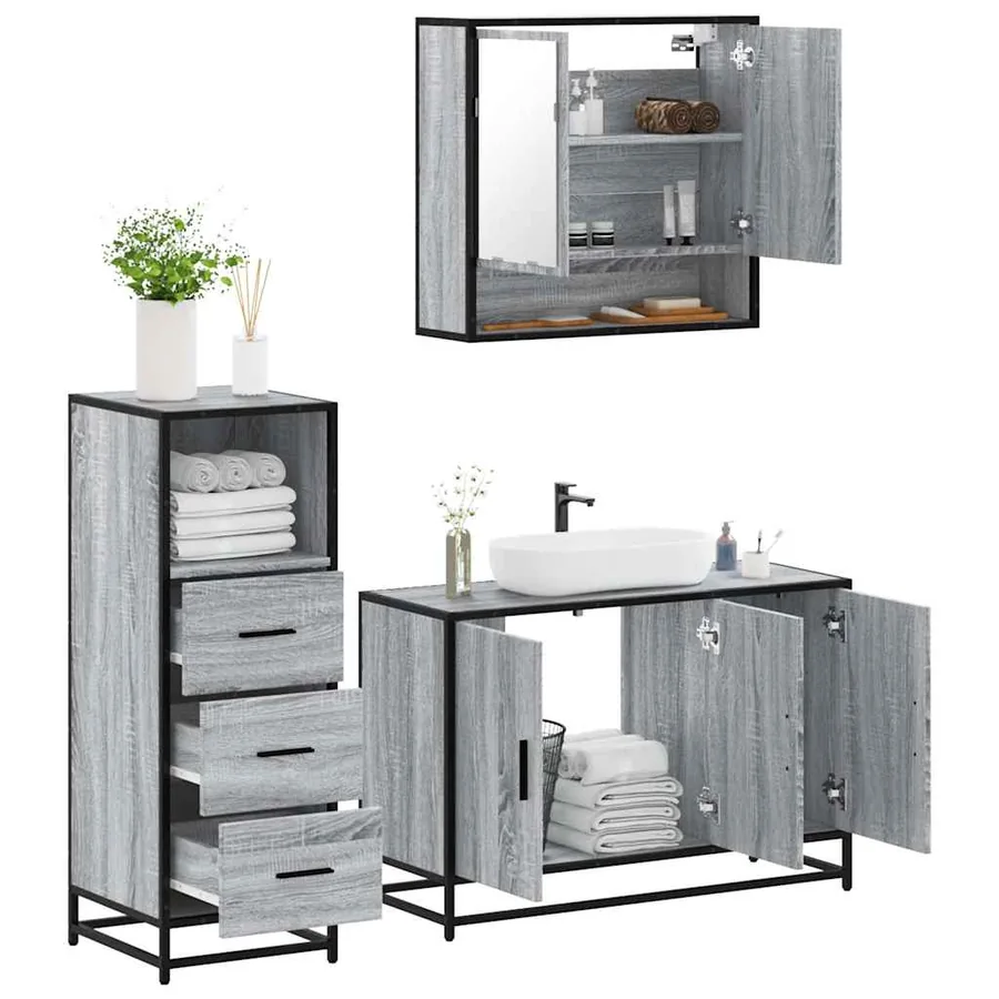 Ensemble de meubles de salle de bain 3 pcs Sonoma gris