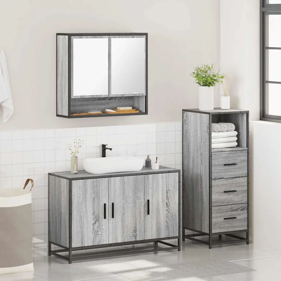 Ensemble de meubles de salle de bain 3 pcs Sonoma gris - 4