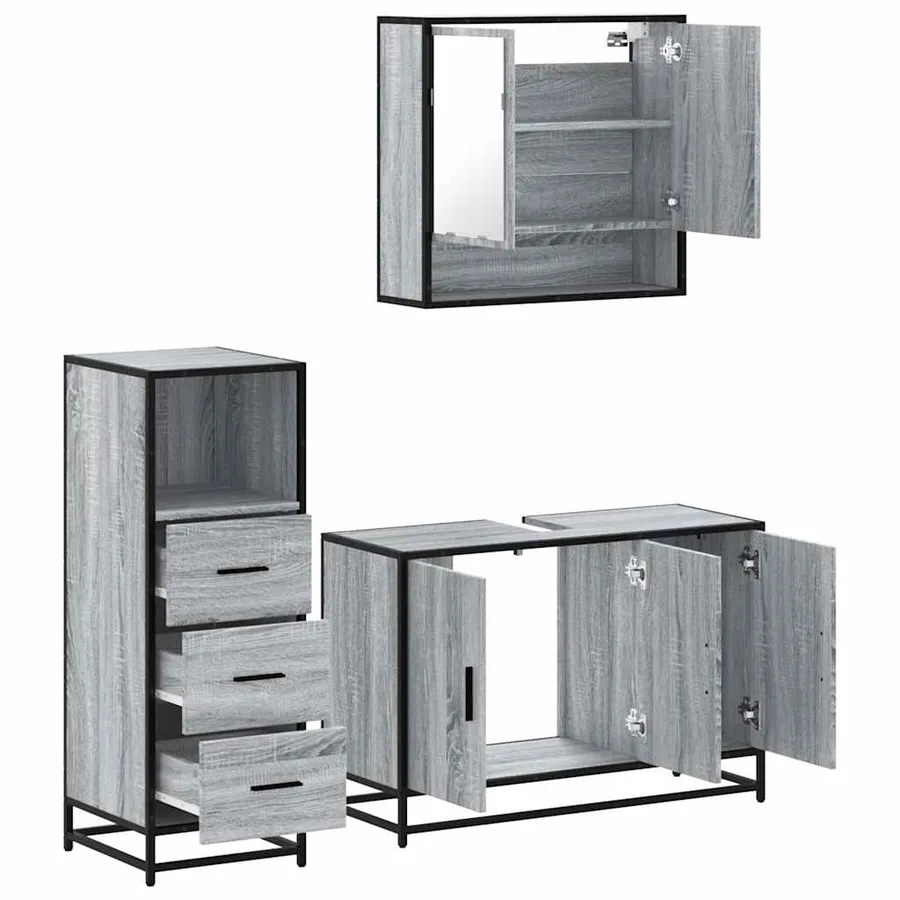 Ensemble de meubles de salle de bain 3 pcs Sonoma gris - 8
