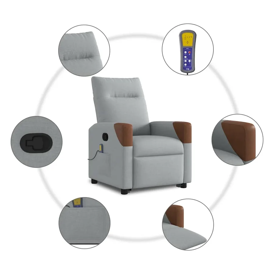 Fauteuil de massage inclinable Gris clair Tissu - 10