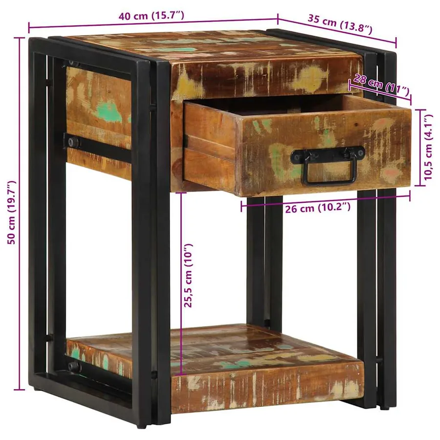 Cabinet de chevet 40 x 35 x 50 cm Bois Recyclé Solide - 13