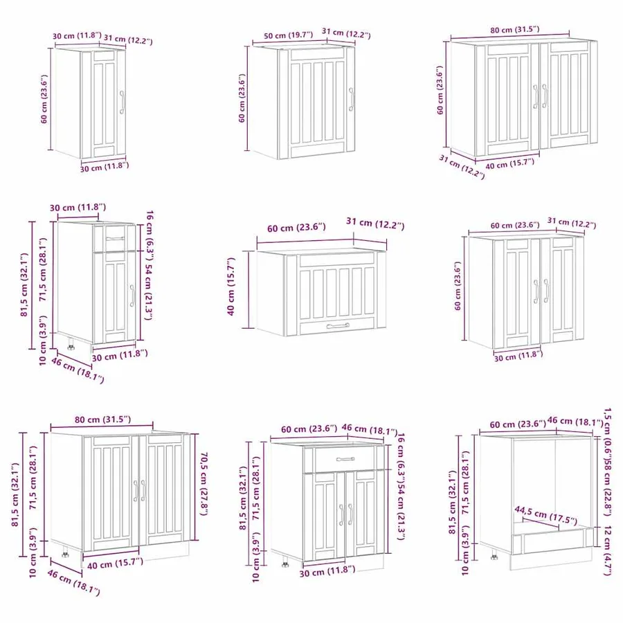 Ensemble d'armoires de cuisine 14 pcs Lucca bois d'ingénierie - 10