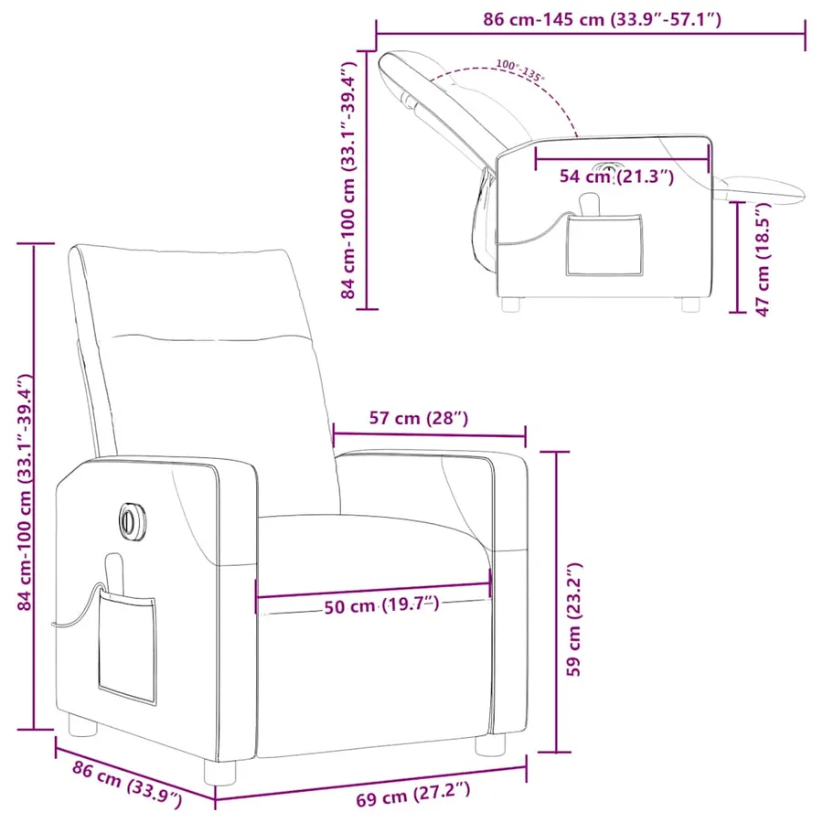 Fauteuil de massage inclinable électrique gris nuage tissu - 17
