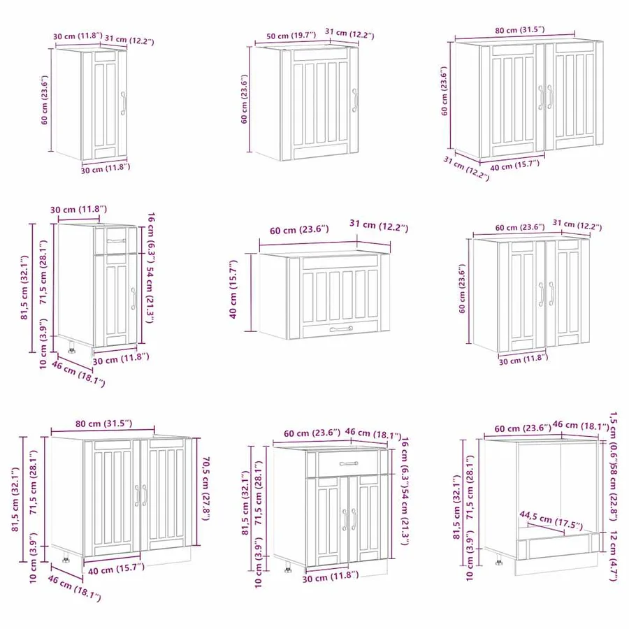 Ensemble d'armoires de cuisine 14 pcs Lucca bois d'ingénierie - 10