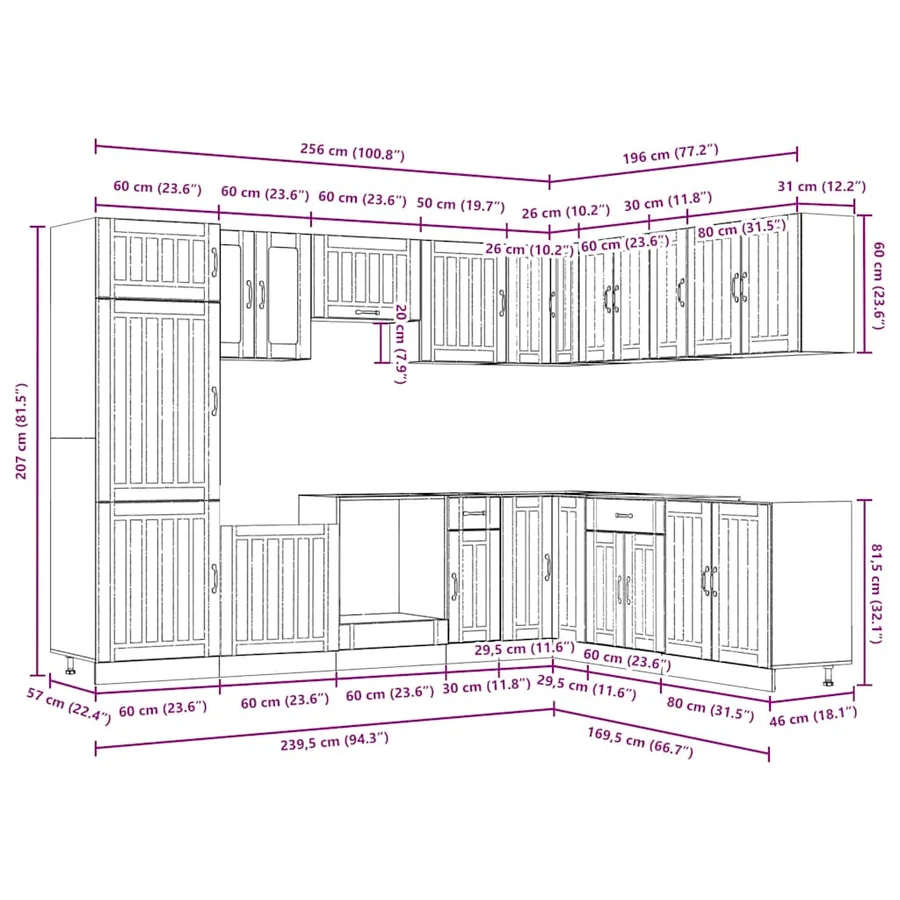 Ensemble d'armoires de cuisine 14 pcs Lucca bois d'ingénierie - 8