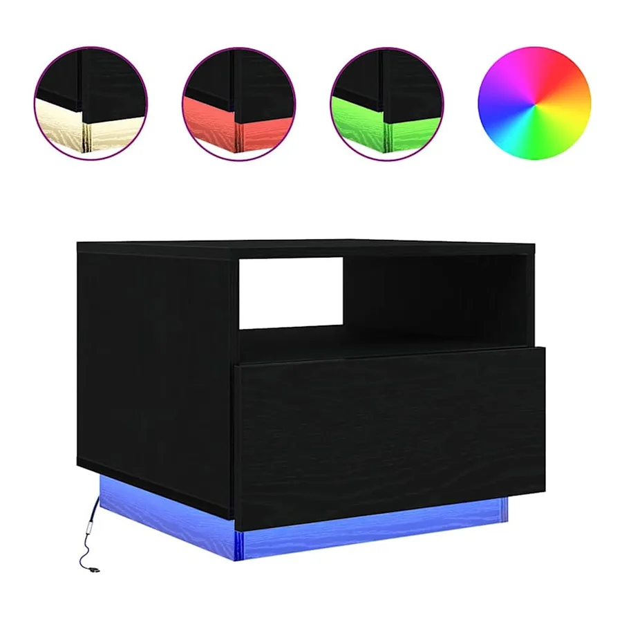 Table basse avec lumières LED chêne noir 50x49x40 cm - 2