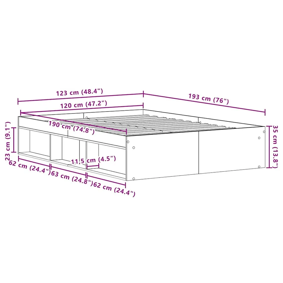Cadre de lit sans matelas chêne noir 120 x 190 cm bois d'ingénierie - 10