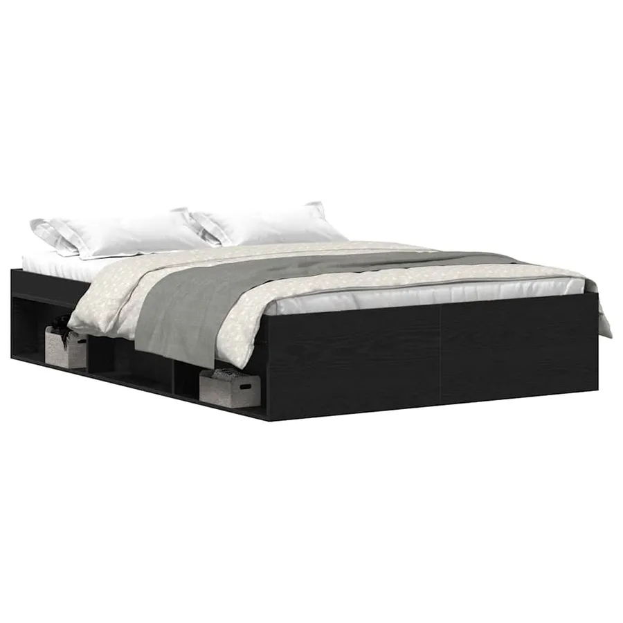 Cadre de lit sans matelas chêne noir 120 x 190 cm bois d'ingénierie - 2