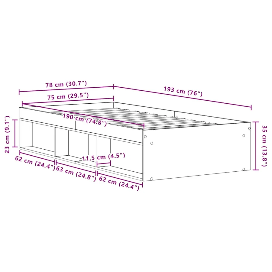 Cadre de lit sans matelas bois ancien 75 x 190 cm bois d'ingénierie - 10