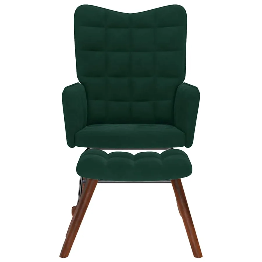 Chaise à bascule avec tabouret en velours vert foncé - 3