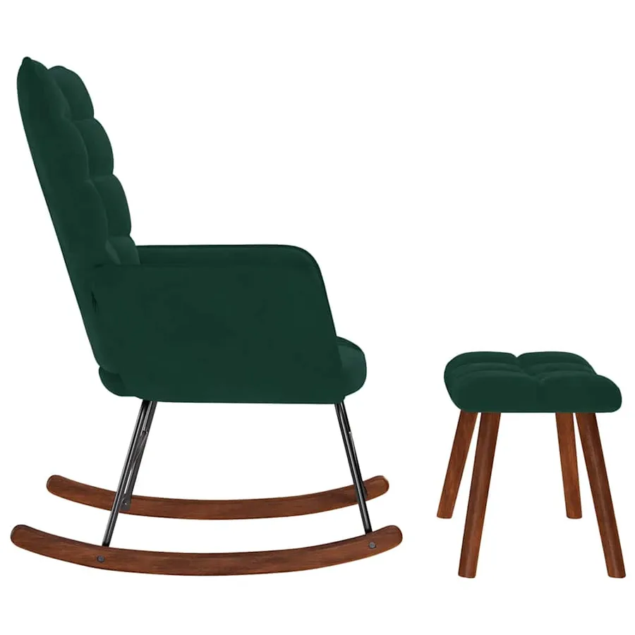 Chaise à bascule avec tabouret en velours vert foncé - 6
