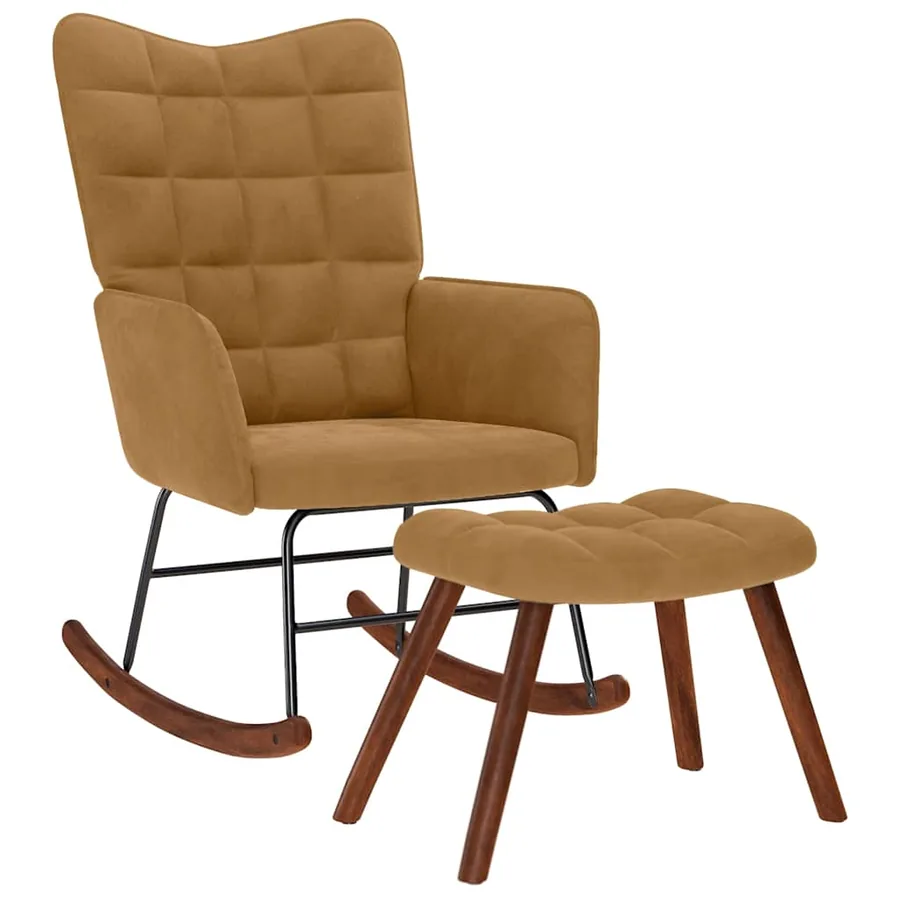 Chaise à bascule avec repose-pied marron velours