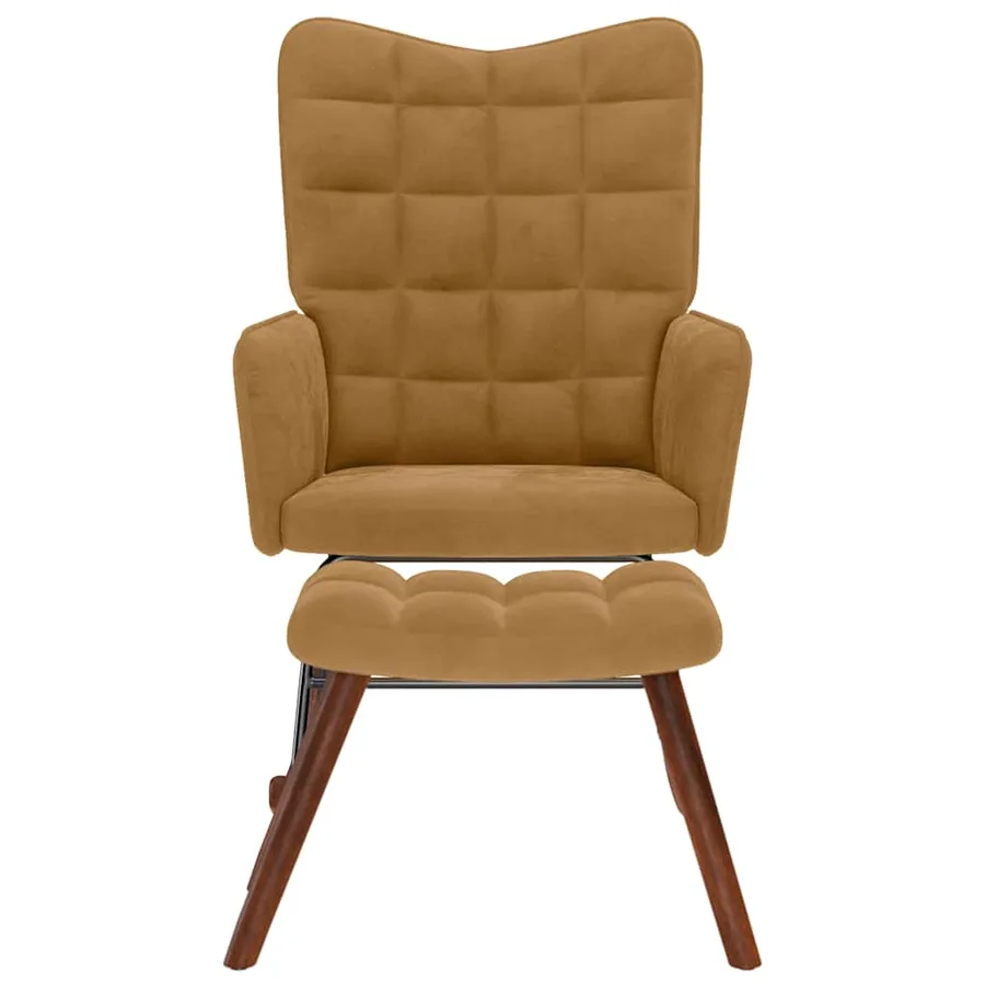 Chaise à bascule avec repose-pied marron velours - 3