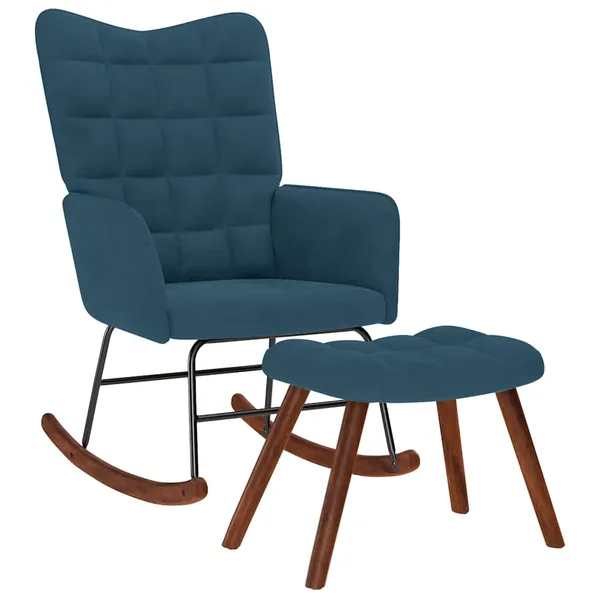 Chaise à bascule avec repose-pied bleu velours
