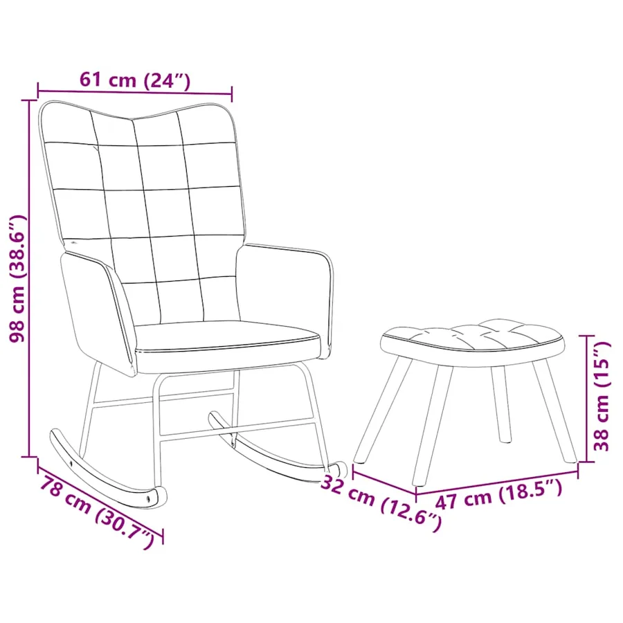 Chaise à bascule avec repose-pied bleu velours - 11