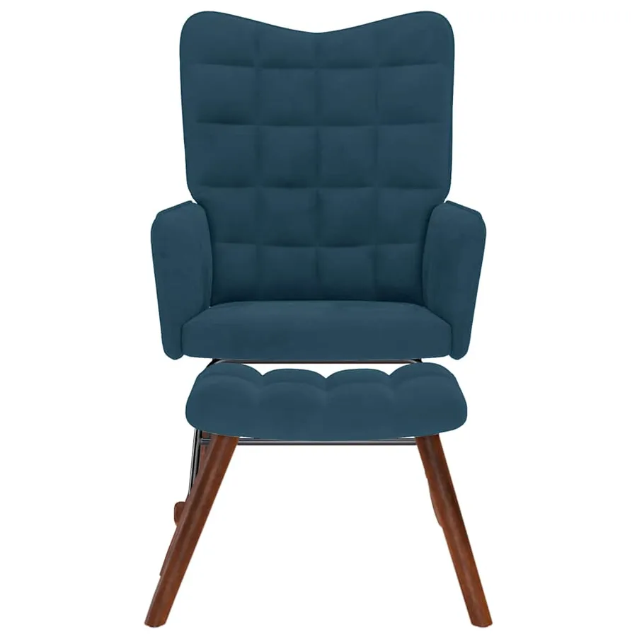 Chaise à bascule avec repose-pied bleu velours - 3