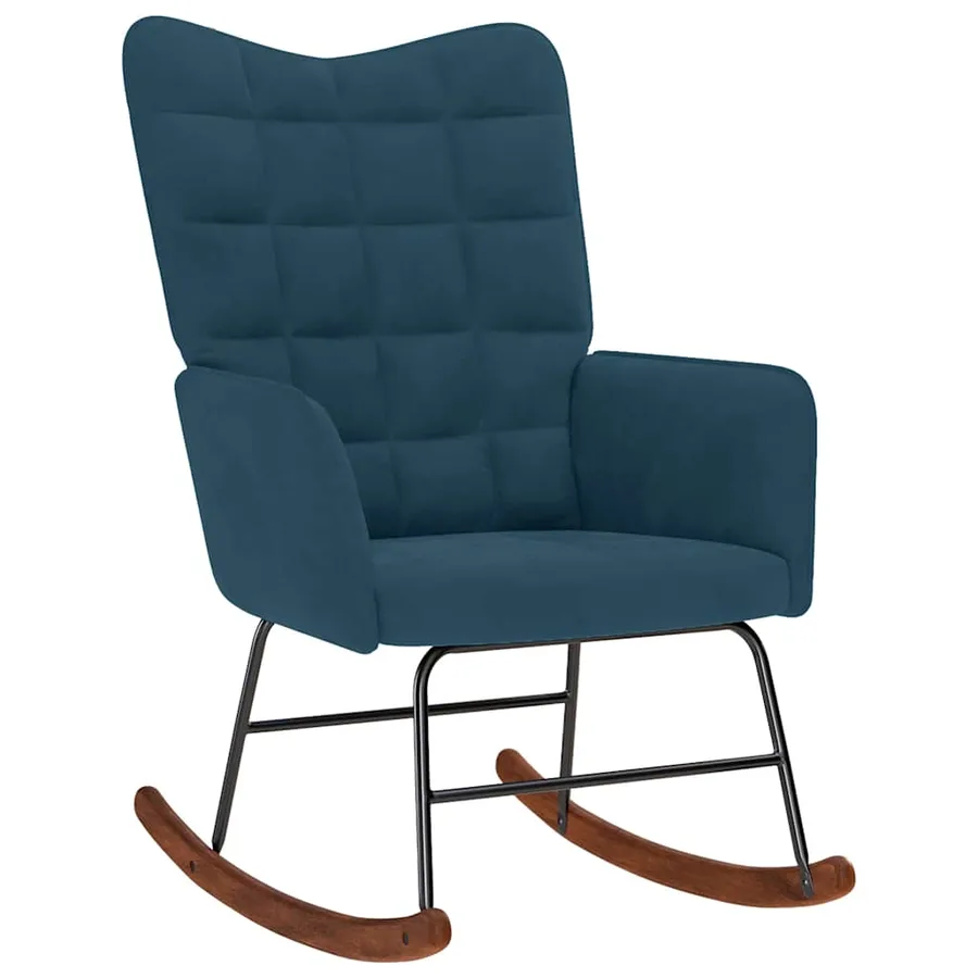 Chaise à bascule avec repose-pied bleu velours - 4