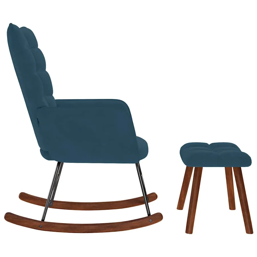 Chaise à bascule avec repose-pied bleu velours - 6
