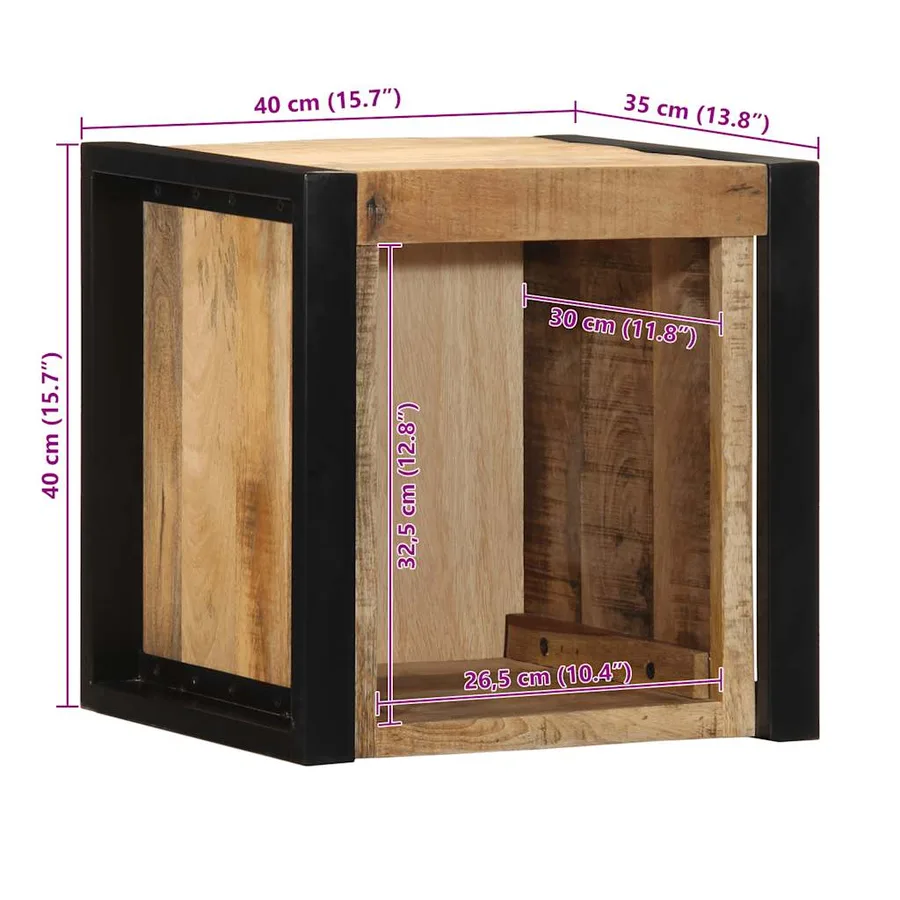 Table de chevet 40x35x40 cm bois massif de manguier brut - 12