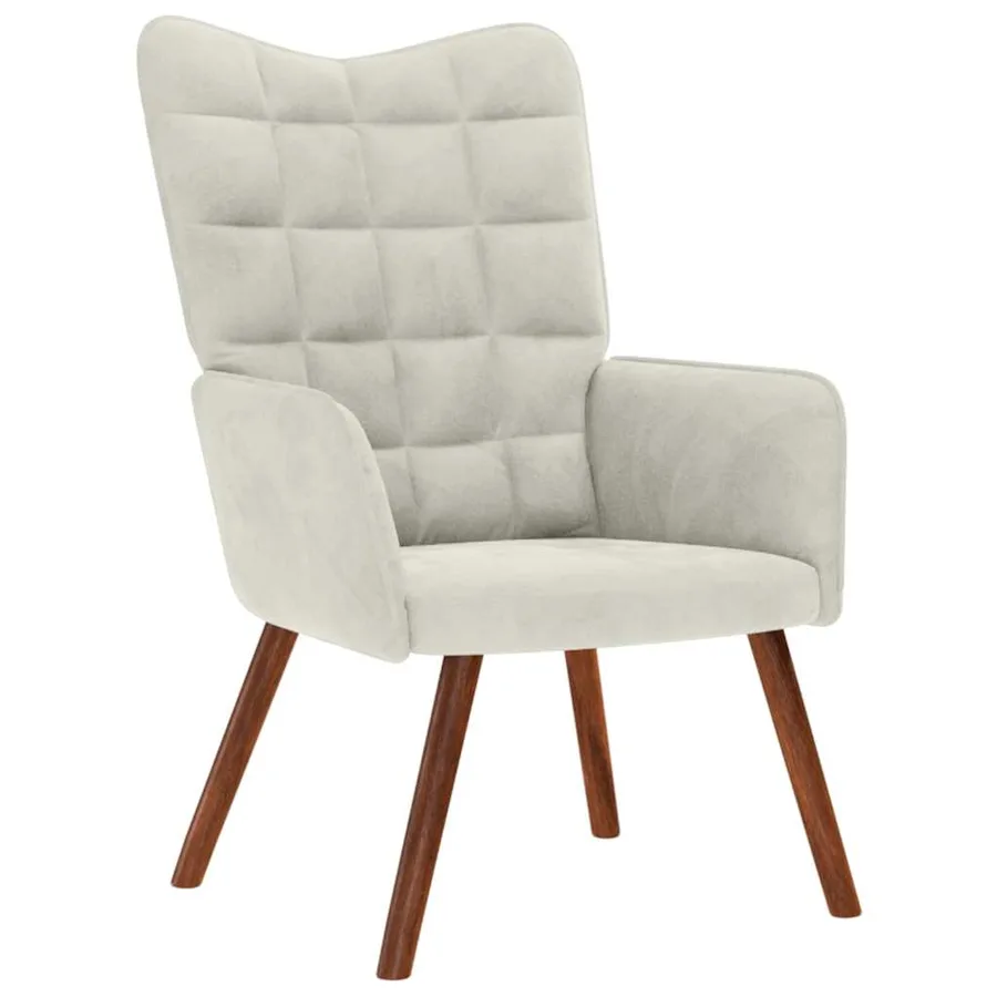 Fauteuil relax avec tabouret en velours crème - 4