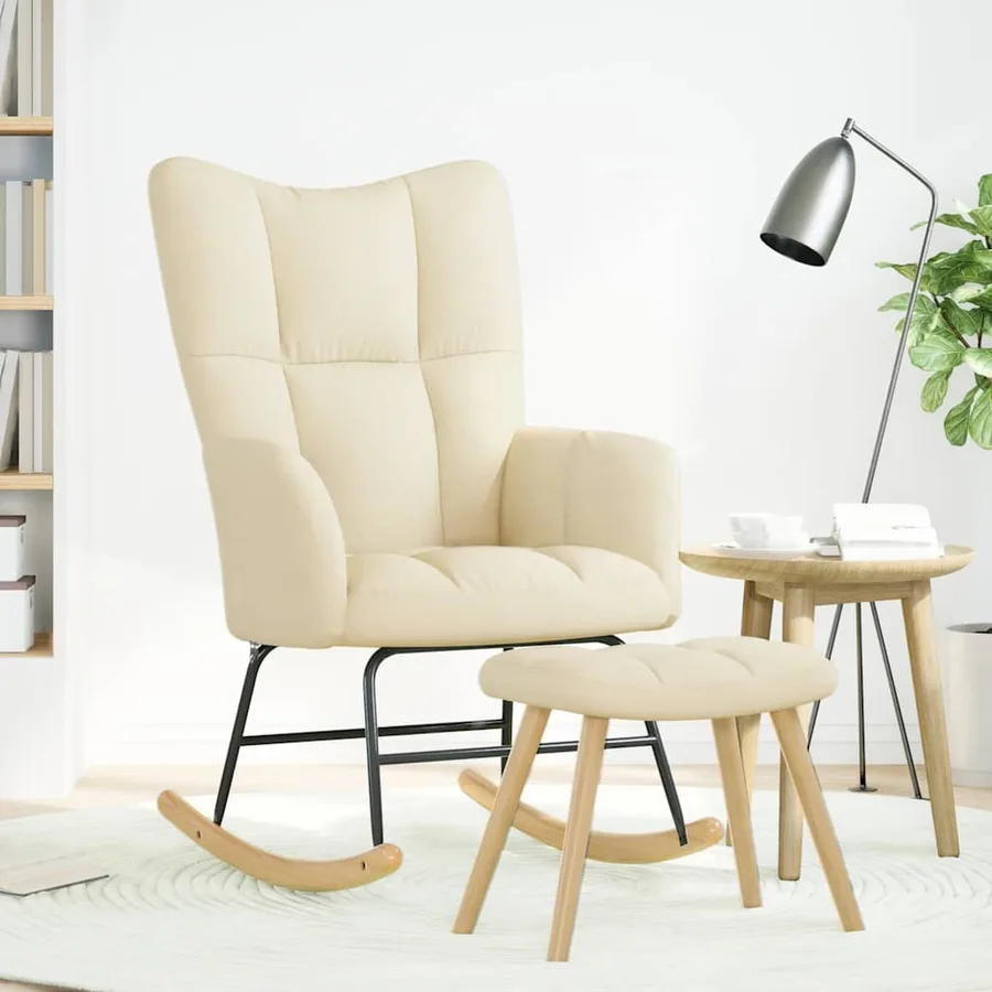 Chaise à bascule avec repose-pied Crème Tissu - 2